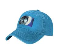 CNTDBU Wolf Under Moon Berretto da baseball nero in denim lavato - classico visiera curva regolabile snapback morbido cotone casual 7 colori per uomo donna outdoor, Blu, Taglia unica