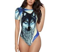 CNTDBU wolf under moon - Body da donna a maniche corte, morbido, elasticizzato, con scollo rotondo, con cavallo a scatto, top versatile per jeans, gonne, pantaloni, uso quotidiano, Nero , XXL