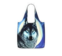 CNTDBU wolf under moon - Borsa per la spesa, leggera, riutilizzabile, pieghevole, per generi alimentari, zaino da viaggio con coulisse, per lavoro e palestra