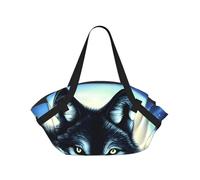 CNTDBU wolf under moon - Coperta da picnic 2 in 1, pieghevole, impermeabile, tappetino rotondo per spiaggia, parco, borsa da campeggio portatile con tasche portaoggetti per avventure all'aperto