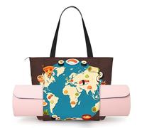 CNTDBU World Food Map - Borsa da yoga da donna, grande borsa da palestra con supporto per tappetino da yoga, borsa a tracolla leggera per allenamento, viaggi, spiaggia