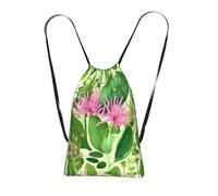 CNTDBU Zainetto pieghevole con coulisse e fiori rosa, borsa per la spesa leggera e riutilizzabile per viaggi, zaino compatto tascabile per campeggio e palestra