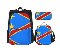 CNTDBU Zaino con bandiera del Congo, set 3 in 1, borsa da viaggio per pendolari, borsa termica per il pranzo per lavoro con custodia per laptop