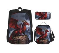 CNTDBU Zaino con motivo drago rosso, borsa per il pranzo, set 3 in 1, borsa da viaggio per pendolari, borsa termica per il pranzo per lavoro con custodia per laptop