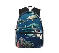 CNTDBU Zaino leggero con squali sotto il mare per donne e uomini, zaino casual per viaggi, lavoro, borsa per computer portatile per spostamenti quotidiani