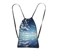 CNTDBU Zaino pieghevole con coulisse e cielo blu e nuvole bianche, borsa per la spesa leggera e riutilizzabile per viaggi, zaino compatto tascabile per campeggio palestra