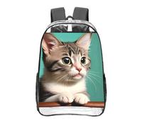 CNTDBU Zaino trasparente a forma di gatto curioso, 40,6 cm, in PVC, approvato dallo stadio, tasca frontale con stampa su tutta la superficie, zaino da viaggio leggero unisex