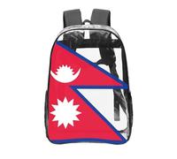 CNTDBU Zaino trasparente bandiera del Nepal 40,6 cm in PVC trasparente approvato dallo stadio, tasca frontale con stampa all-over, zaino da viaggio leggero unisex