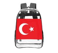 CNTDBU Zaino trasparente bandiera della Turchia 16 pollici in PVC trasparente approvato dallo stadio, tasca frontale con stampa all-over personalizzata, zaino da viaggio leggero unisex
