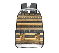CNTDBU Zaino trasparente con affreschi faraonici egiziani da 40,6 cm, in PVC trasparente, approvato dallo stadio, tasca frontale con stampa all-over, zaino da viaggio leggero unisex