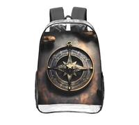 CNTDBU Zaino trasparente con bussola con rune norrene, 40,6 cm, in PVC trasparente, approvato dallo stadio, tasca frontale con stampa su tutta la superficie, zaino da viaggio leggero unisex