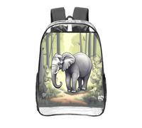 CNTDBU Zaino trasparente con elefante che cammina da 16 pollici, in PVC trasparente, borsa approvata dallo stadio, tasca frontale con stampa all-over, zaino da viaggio leggero unisex