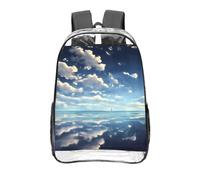 CNTDBU Zaino trasparente con nuvole bianche sul mare da 40,6 cm, in PVC trasparente, tasca frontale con stampa su tutta la superficie, zaino da viaggio leggero unisex