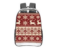 CNTDBU Zaino trasparente con renne e fiocchi di neve da 40,6 cm, borsa approvata dallo stadio in PVC trasparente, tasca frontale con stampa all-over, zaino da viaggio leggero unisex