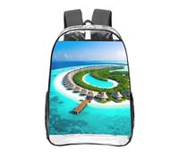 CNTDBU Zaino trasparente da 16 pollici in PVC trasparente approvato dallo stadio delle Maldive, tasca frontale con stampa all-over personalizzata, zaino da viaggio leggero unisex