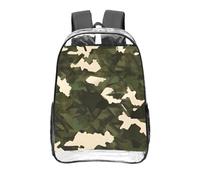 CNTDBU Zaino trasparente mimetico dell'esercito 16 pollici-borsa approvata dallo stadio del PVC trasparente, tasca frontale con stampa all-over, zaino leggero da viaggio unisex