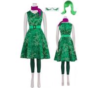 Cnulaueu Costume da donna, per cosplay, stile disgust verde, vestito per Halloween, vestito fantasia, sciarpa, set completo (verde con parrucca, L)