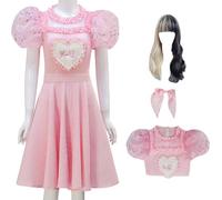Cnulaueu Melanie Martinez, costume per cosplay, K12, rosa, vestito per Halloween, da palcoscenico, set di papillon (rosa + parrucca, L)