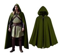 CNVAUIE Mantello medievale, da uomo e da donna, con cappuccio, per carnevale, costume da vampiro, strega, cosplay vichingo, verde