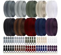 Cnwinu Chiusura lampo infinita da 30 m, con cerniera, 10 colori, chiusura lampo divisibile, con 50 cursori, chiusura lampo, set di riparazione per cucito, artigianato e borsa (10 colori modello 2)