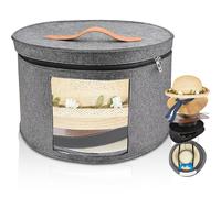 Cnwinu Scatola per cappelli rotonda con coperchio, 43 x 26 cm, pieghevole e antipolvere, con chiusura lampo, finestra trasparente, protezione dall'umidità in feltro per cappelli (grigio scuro)