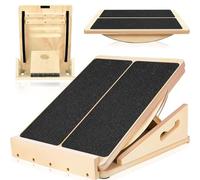 Cnwinu Tavola inclinata professionale 2 in 1 in legno, 5 barella regolabile per polpacci con tavola di equilibrio in legno staccabile, tavola portatile 2 in 1 per fitness adatta per casa e palestra