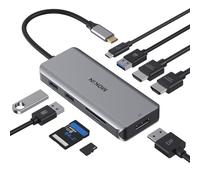CNXUS USB C Adapter Dual HDMI, 9 in 1 Triple Display Multiport Adapter Dongle with 2 HDMI 4K, DisplayPort, 3 USB, 100W PD, SD/TF Card Reader for MacBook Pro Air Type C Laptops