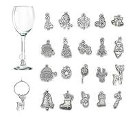 CNYMANY 20 pezzi Charms per Bicchieri da Vino, Lega di Zinco a Tema Natalizio Etichette Segnabicchieri per Calice per Natale Degustazione di Vino Cocktail Champagne Bomboniere Forniture Regali
