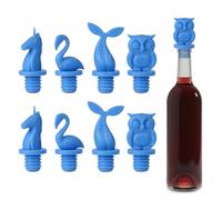 CNYMANY - 8 chiusure per bottiglie di vino, riutilizzabili, in silicone, con motivo animale, con manico per tappi di sughero per mantenere il vino fresco - blu scuro