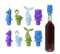 CNYMANY - 8 tappi per vino, riutilizzabili, in silicone, a forma di animale, con impugnatura superiore, per mantenere il vino fresco, colore: azzurro, blu scuro, viola, verde