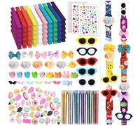 CNYMANY - Set di 50 mollette da tifo, mollette in legno per decorazioni di zaini, include mini occhiali da anatra in resina fai da te, perline colorate, fiocchi per regali di squadra