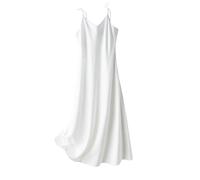 CNYMFF Vestito Donna Elegante Abito in Sospensione Satinato Acetato di Primavera Ed Estate per Donne A metà Lunghezza con Gonna di Fondo-Bianco-XL