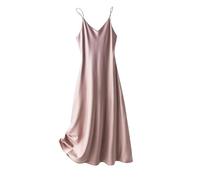 CNYMFF Vestito Donna Elegante Abito in Sospensione Satinato Acetato di Primavera Ed Estate per Donne A metà Lunghezza con Gonna di Fondo-Un-XL