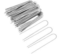 CNYUON 100 picchetti da Terra a Forma di U, Giardino Tipo, for Fissare Le Erbacce, reti in Tessuto for paesaggi, Prati per Fissaggio(Silver-4cmx10cm)