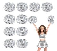 CNYUON 6/12 Pezzi Pompon da Cheerleading Metallici con Manico Palline Squadra di Cheerleader Sport Squadra Accessori Ballo(Silver,12PCS)