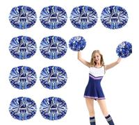 CNYUON 6/12 Pezzi Pompon da Cheerleading Metallici con Manico Palline Squadra di Cheerleader Sport Squadra Accessori Ballo(Blue And Silver,6PCS)