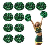 CNYUON 6/12 Pezzi Pompon da Cheerleading Metallici con Manico Palline Squadra di Cheerleader Sport Squadra Accessori Ballo(Green,6PCS)