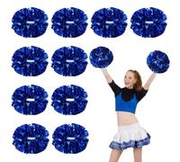 CNYUON 6/12 Pezzi Pompon da Cheerleading Metallici con Manico Palline Squadra di Cheerleader Sport Squadra Accessori Ballo(Blue,6PCS)