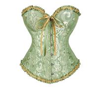 CNYUON Bustini e corsetti, top in pizzo floreale, shapewear for donna, vintage, overbust in raso jacquard(Green,XS(old))
