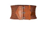 CNYUON Cintura larga con balze elastiche a tripla fibbia vibrante - Elegante cintura decorativa for abito da donna cinturino regolabile per Abito da Donna(M,Coffee)