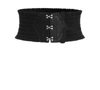 CNYUON Cintura larga con balze elastiche a tripla fibbia vibrante - Elegante cintura decorativa for abito da donna cinturino regolabile per Abito da Donna(L,Black)