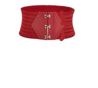 CNYUON Cintura larga con balze elastiche a tripla fibbia vibrante - Elegante cintura decorativa for abito da donna cinturino regolabile per Abito da Donna(M,Red)