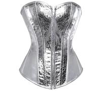 CNYUON Corsetto in similpelle da donna, sexy, club, bustier, lingerie hot, con cerniera, corsetto sopra il seno, taglie forti, stile vintage(SILVER,L)