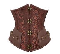 CNYUON Corsetto sottoseno in pelle marrone con cintura, lacci sulla schiena, corsetto jacquard vintage for donna(Dark Green,S)
