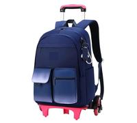CNYUON Zaino for la scuola degli studenti con ruote rotelle for ragazze for bambini Trolley Borsa da viaggio Bagaglio(Deep Blue 6 wheel)