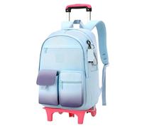 CNYUON Zaino for la scuola degli studenti con ruote rotelle for ragazze for bambini Trolley Borsa da viaggio Bagaglio(Blue 2 wheel)