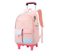 CNYUON Zaino for la scuola degli studenti con ruote rotelle for ragazze for bambini Trolley Borsa da viaggio Bagaglio(Pink 2 wheel)