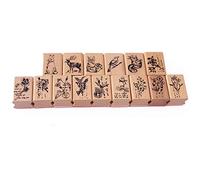 Co-link 15pcs Legno Timbro di Gomma Fai da Te diario Scrapbook Timbro Set Animali e Piante Foresta Modelli in Legno timbri in Gomma Set