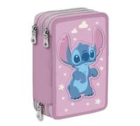 CO-MA Astuccio Compatibile con Stitch Viola 3 Zip Completo 21x13x7 cm + Omaggio Braccialetto + Penna Colorata