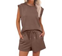 Co Ord Set Per Le Donne Pantaloncini Tute Estate Girocollo Manica Cappuccio Top E Pantaloncini Con Coulisse Abiti Per Il Tempo Libero 2 Pezzi Tute Elegante Vestibilità Larga Donna Estate Set Con